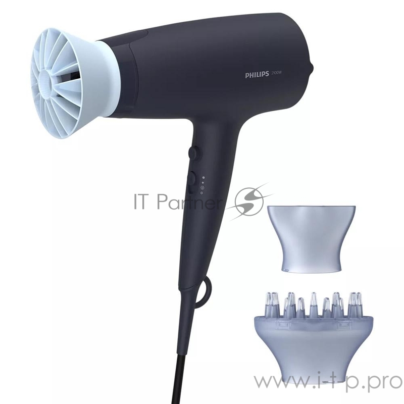 Фен Philips Фен Philips/ 2100 Вт, 6 режимов, ионизация, ThermoProtect, концентратор, диффузор, шнур 1,8 м. Цвет: синий.
