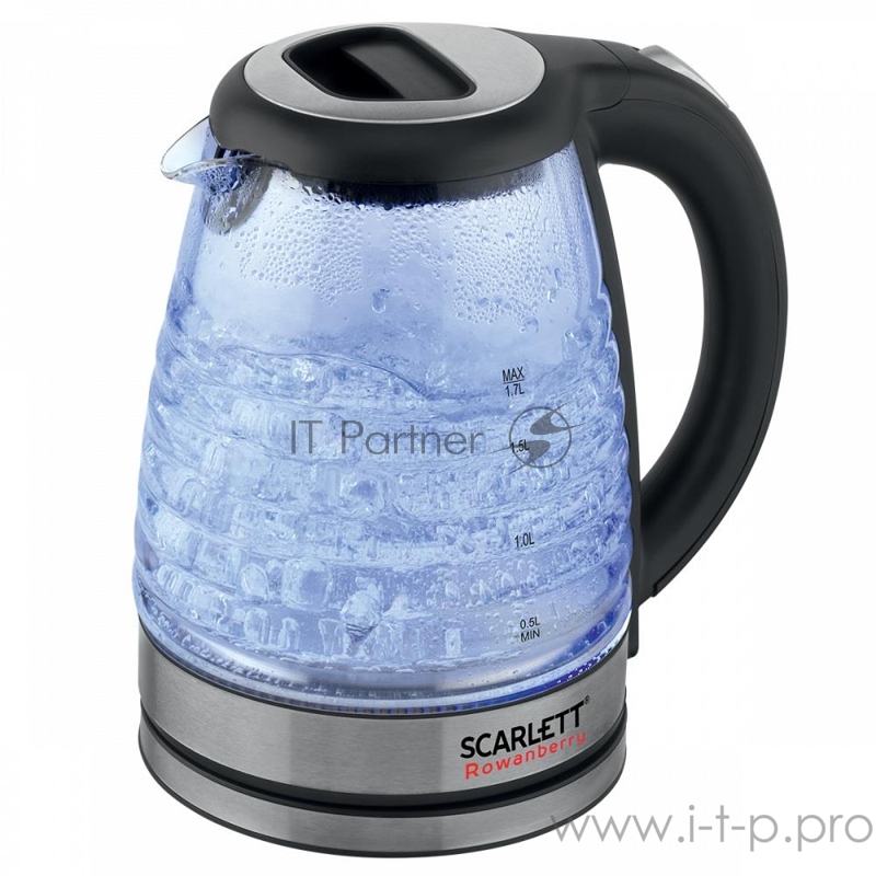 Чайник электрический Scarlett SC-EK27G87 1.7л. 2000Вт нержавеющая сталь/черный (корпус: стекло)