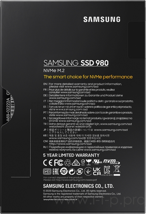 SSD M.2 (PCI-E NVMe) 500 Gb Samsung 980 (R3100/W2600MB/s) (MZ-V8V500BW)