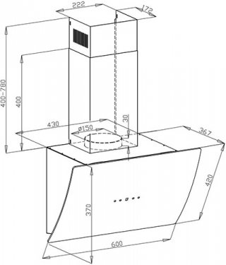 Наклонная кухонная вытяжка Lex Plaza 600 черный
