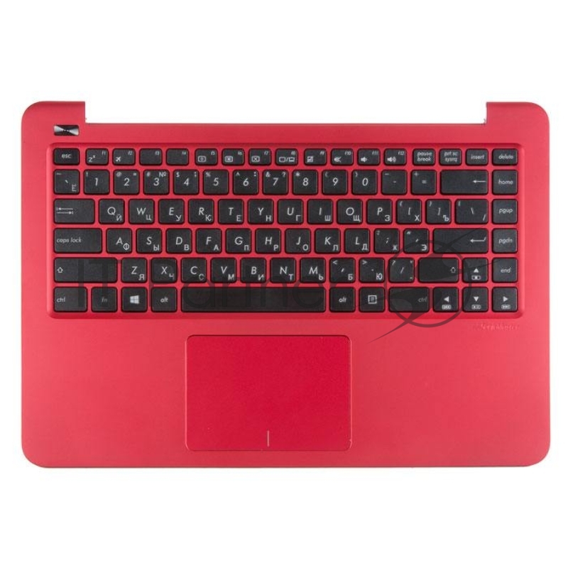 клавиатура для ноутбука Asus E402MA-1R с топкейсом, красная панель, черные кнопки, с тачпадом