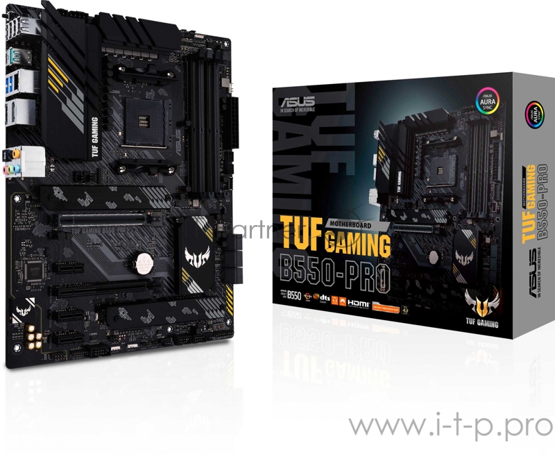 Материнская плата ASUS TUF GAMING B550-PRO, Socket AM4, B550, 4*DDR4, HDMI+DP, CrossFireX, SATA3 + RAID, Audio, 2,5Gb LAN, USB 3.2*8, USB 2.0*6, COM*1 header (w/o cable) ATX 90MB17R0-M0EAY0