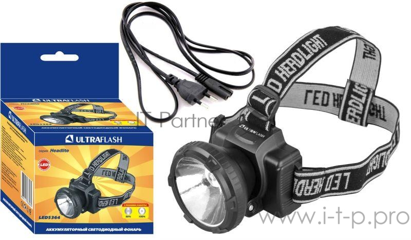 Ultraflash Фонари Ultraflash LED5364 (фонарь налобн аккум 220В, черный, 0,5 Ватт LED, 2 реж, пласт, бокс)