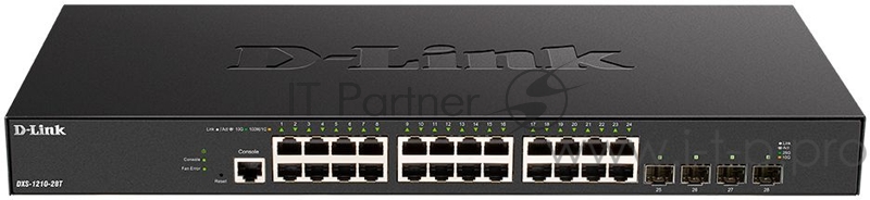 Коммутатор D-Link DXS-1210-28T/A1A, L2+ Smart Switch with 24 10GBase-T ports and 4 25GBase-X SFP28 ports.32K MAC address, 680Gbps switching capacity, 802.3x Flow Control, 802.3ad Link Aggregation, 4K of 802.