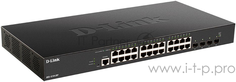 Коммутатор D-Link DXS-1210-28T/A1A, L2+ Smart Switch with 24 10GBase-T ports and 4 25GBase-X SFP28 ports.32K MAC address, 680Gbps switching capacity, 802.3x Flow Control, 802.3ad Link Aggregation, 4K of 802.