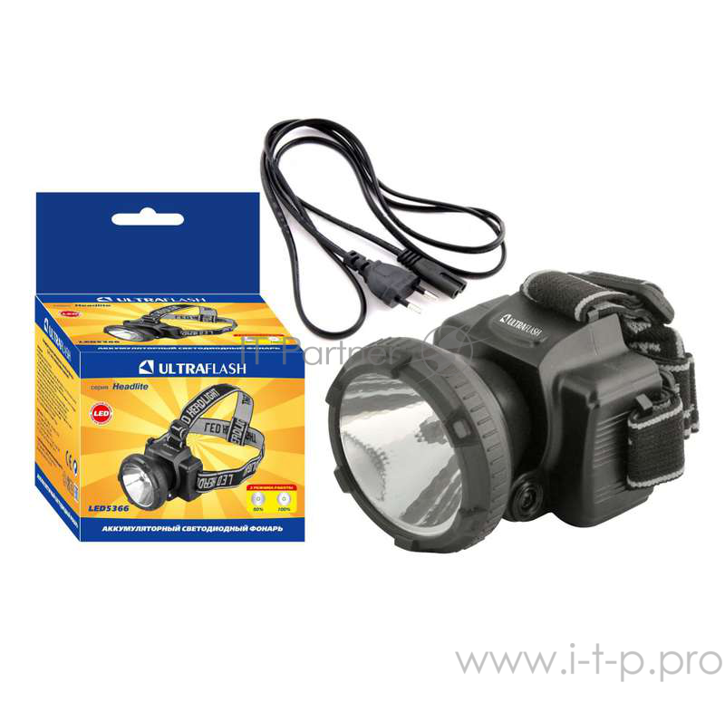 Ultraflash Фонари Ultraflash LED5366 (фонарь налобн аккум 220В, черный, 0,5 Ватт LED, 2 реж, пласт, бокс)