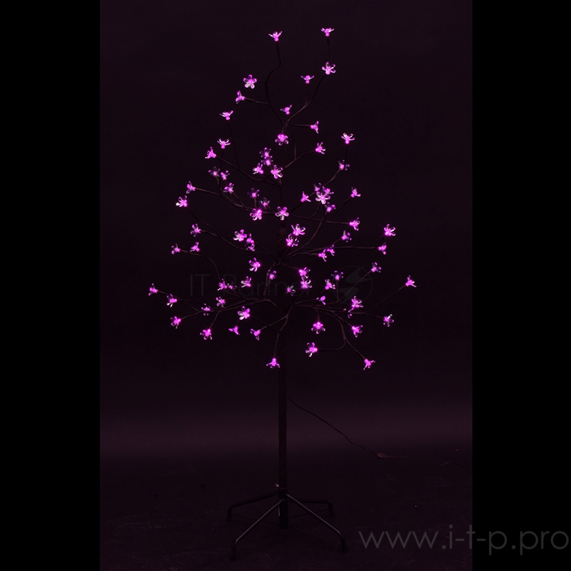 Дерево комнатное Сакура, коричневый цвет ствола и веток, высота 1.2 метра, 80 светодиодов розового цвета, трансформатор IP44 NEON-NIGHT