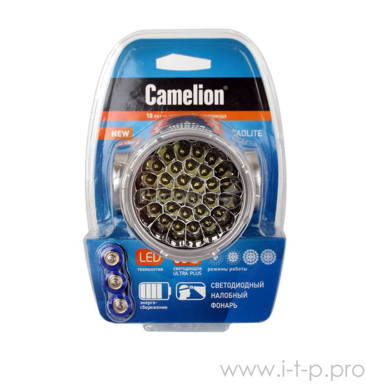 Camelion Фонари Camelion LED5325-30Mx (фонарь налобн, металлик 30 ультра ярк LED, 4 реж, 3XR6 в компл, пласт