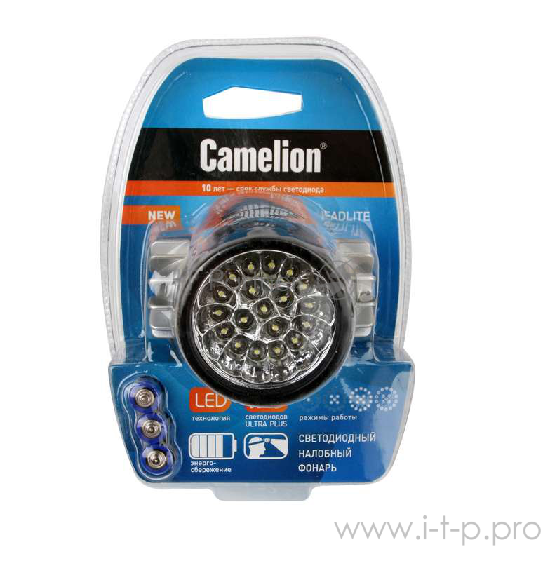 Camelion Фонари Camelion LED5323-19Mx (фонарь налобн, металлик,19 ультра ярк LED, 4 реж, 3XR03 в компл, пласт, блис)