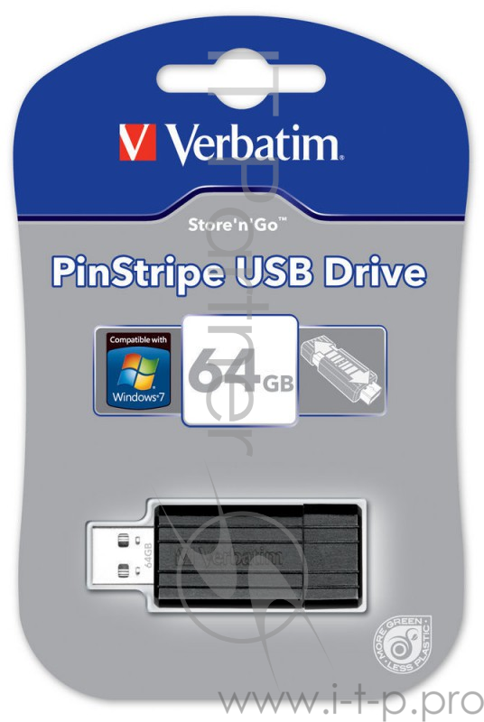 Флеш Диск Verbatim 64Gb PinStripe 49065 USB2.0 черный