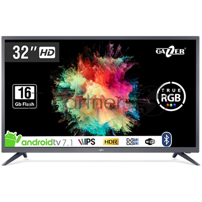 Телевизор Gazer LED LCD TV 32(1366x768) IPS LED, 400cd/m2, USB, HDMI, RCA, CI+ slot, RJ45, miniYPBPR, Multimedia player, Optical, Smart 1+16Gb, DVB-T2/C/S2, 48W, RT2841, 2x8W speaker, grey