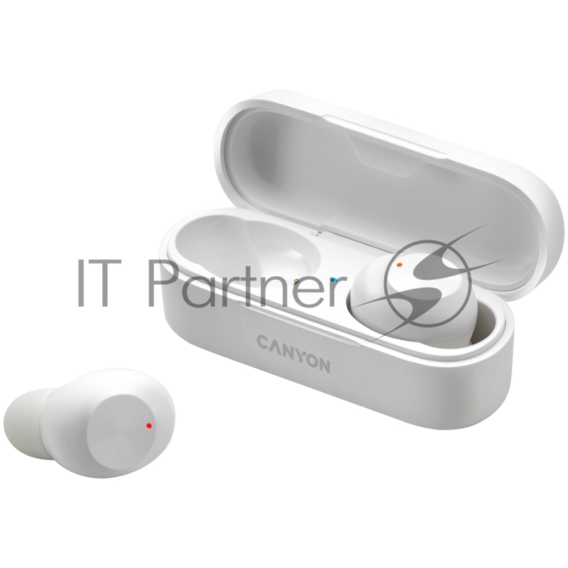 Гарнитура Canyon TWS-1 Bluetooth headset, with microphone, BT V5.0, Bluetrum AB5376A2, battery EarBud 45mAh*2+Charging Case 300mAh, cable length 0.3m, 66*28*24mm, 0.04kg, White