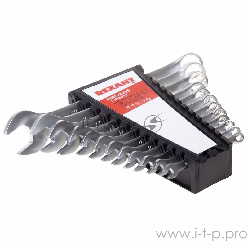 Набор ключей комбинированных REXANT (6-14, 17, 19, 22 мм), 12 шт., CrV, зеркальное хромирование