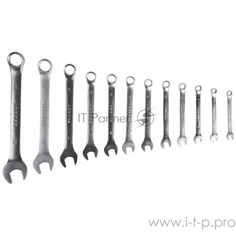 Набор ключей комбинированных REXANT (6-14, 17, 19, 22 мм), 12 шт., CrV, зеркальное хромирование