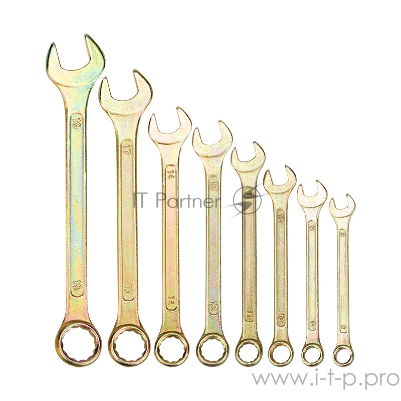 Набор ключей комбинированных REXANT (8-11, 13, 14, 17, 19 мм), 8 шт., желтый цинк