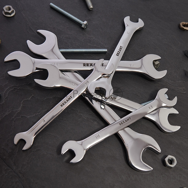 Набор ключей рожковых REXANT (8-19 мм), 6 шт., CrV, зеркальное хромирование