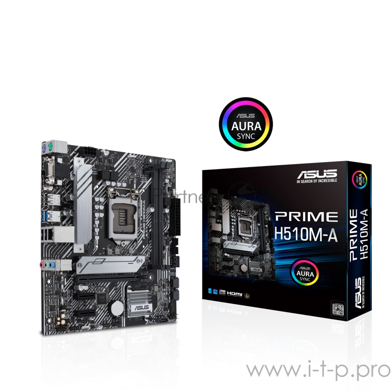 Материнская плата ASUS PRIME H510M-A, LGA1200, H510, 2*DDR4, D-Sub + DVI + HDMI, SATA3, Audio, Gb LAN, USB 3.2*4, USB 2.0*6, COM*1 header (w/o cable), mATX 90MB17C0-M0EAY0