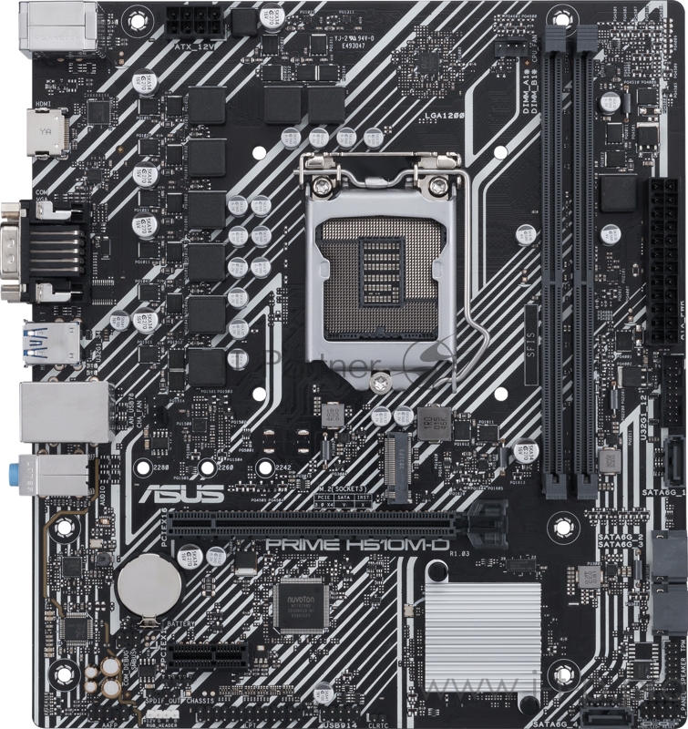 Материнская плата ASUS PRIME H510M-D, LGA1200, H510, 2*DDR4, D-Sub + HDMI, SATA3, Audio, Gb LAN, USB 3.2*4, USB 2.0*6, COM*1, LPT*1 header (w/o cable), mATX 90MB17M0-M0EAY0