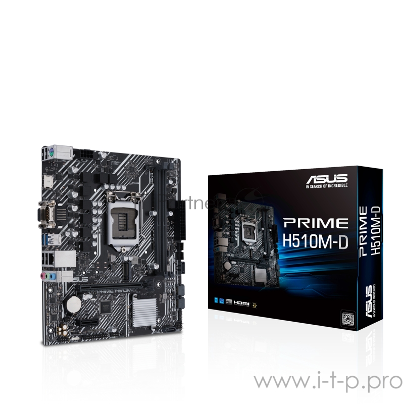 Материнская плата ASUS PRIME H510M-D, LGA1200, H510, 2*DDR4, D-Sub + HDMI, SATA3, Audio, Gb LAN, USB 3.2*4, USB 2.0*6, COM*1, LPT*1 header (w/o cable), mATX 90MB17M0-M0EAY0
