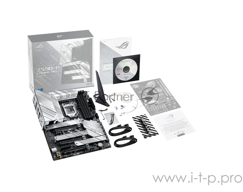 Материнская плата ASUS ROG STRIX Z590-A GAMING WIFI, LGA1200, Z590, 4*DDR4, HDMI+DP, CrossFireX, SATA3 + RAID, Audio, Gb LAN, USB 3.1*9, USB 2.0*6, COM*1 header (w/o cable), ATX 90MB1660-M0EAY0