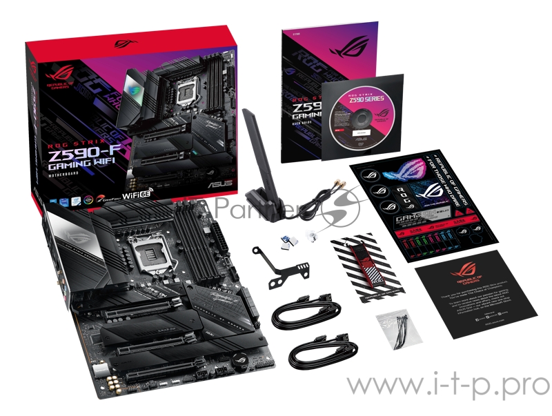 Материнская плата ASUS ROG STRIX Z590-F GAMING WIFI, LGA1200, Z590, 4*DDR4, DP+HDMI, SLI+CrossFireX, SATA3 + RAID, Audio, 2,5Gb LAN, USB 3.2*9, USB 2.0*4, COM*1 header (w/o cable), ATX 90MB1630-M0EAY0