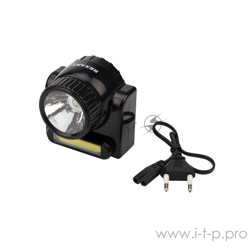 Фонарь налобный поворотный направленный + сфокусированный свет, встроенный аккумулятор, зарядка от сети через съемный кабель (в комплекте)