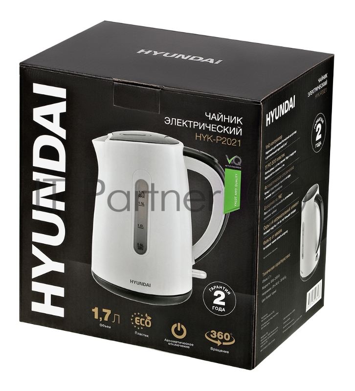 Чайник электрический Hyundai HYK-P2021 1.7л. 2200Вт белый/серый (корпус: пластик)