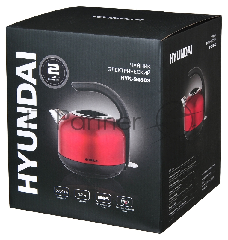 Чайник электрический Hyundai HYK-S4503 1.7л. 2200Вт красный/черный (корпус: нержавеющая сталь/пластик)