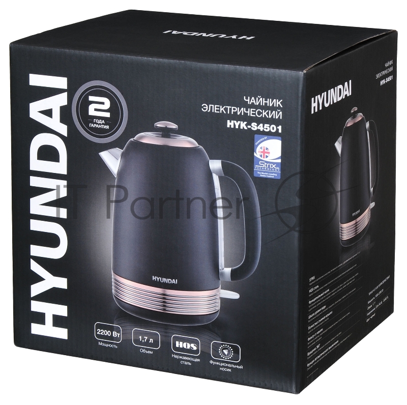 Чайник электрический Hyundai HYK-S4501 1.7л. 2200Вт черный/бронзовый (корпус: нержавеющая сталь/пластик)
