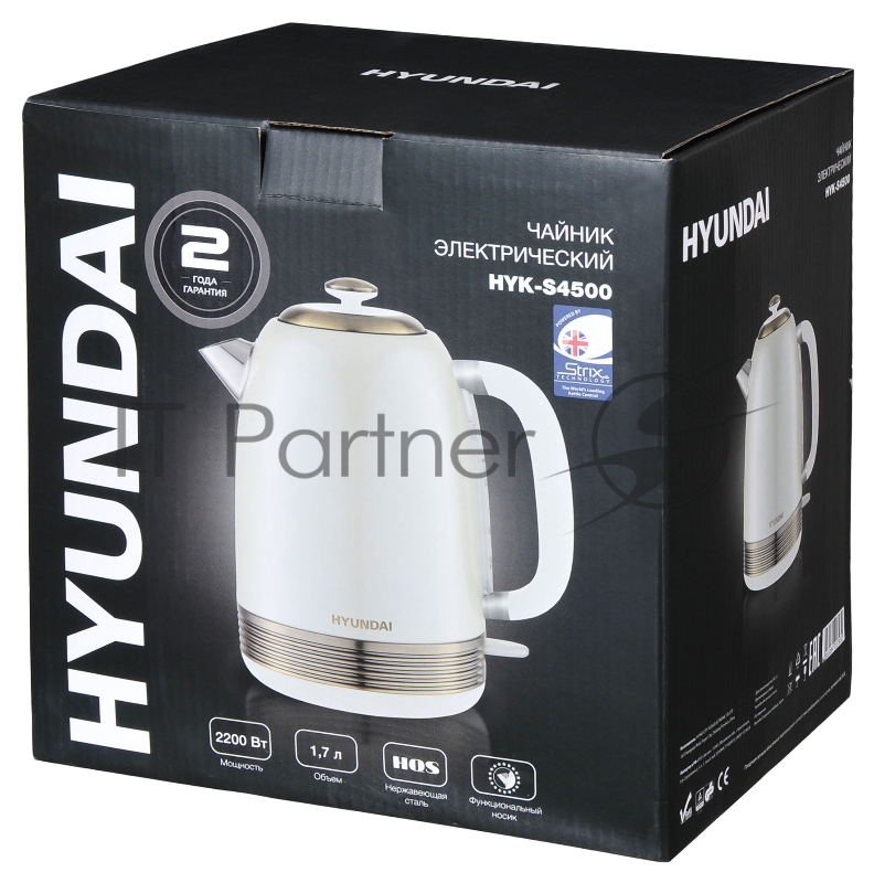 Чайник электрический Hyundai HYK-S4500 1.7л. 2200Вт жемчужный/золотистый (корпус: нержавеющая сталь/пластик)