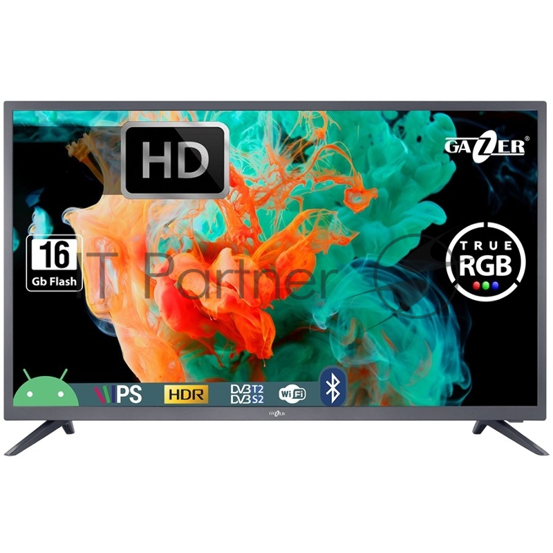 Телевизор Gazer LED LCD TV 40(1920x1080) IPS LED, 400cd/m2, USB, HDMI, RCA, CI+ slot, RJ45, miniYPBPR, Multimedia player, Optical, Smart 1+16Gb, DVB-T2/C/S2, 55W, RT2841, 2x8W speaker, grey