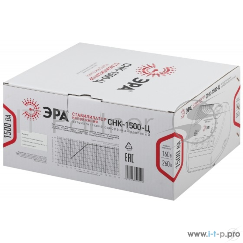 ЭРА Стабилизаторы напряжения ЭРА Б0031073 СНК-1500-Ц Стабилизатор напр. компакт, ц.д., 160-260В/220В, 1500ВА
