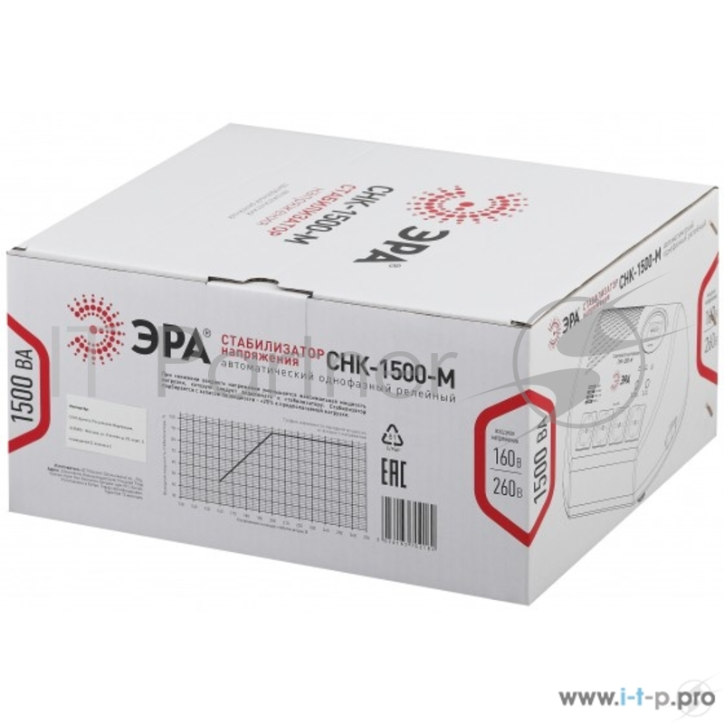 ЭРА Стабилизаторы напряжения ЭРА Б0031068 СНК-1500-М Стабилизатор напр. компакт, м.д., 160-260В/220В, 1500ВА