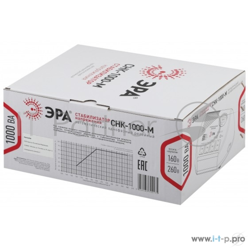 ЭРА Стабилизаторы напряжения ЭРА Б0031067 СНК-1000-М Стабилизатор напр. компакт, м.д., 160-260В/220В, 1000ВА