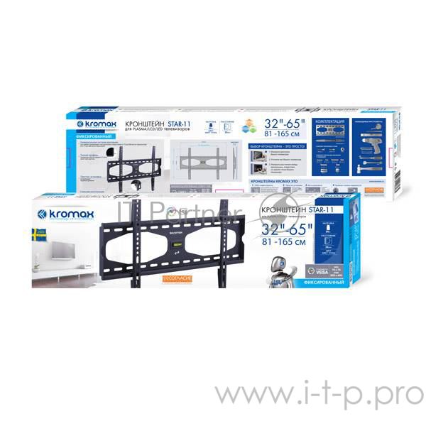 Кронштейн Kromax STAR-11 черный для TV 32-65, настенный фиксированный, max VESA 600x400, от стены 33мм, нагрузка до 50 кг