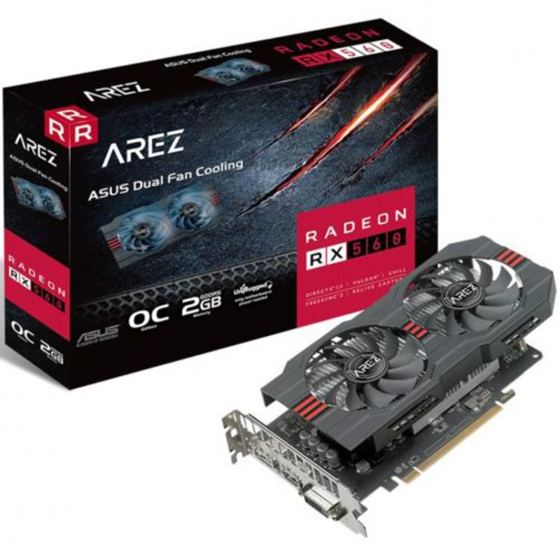 Видеокарта ASUS Radeon RX 560 2ГБ AREZ-RX560-O2G-EVO (Radeon RX 560, DDR5, DVI, HDMI, DP) (PCI-E)