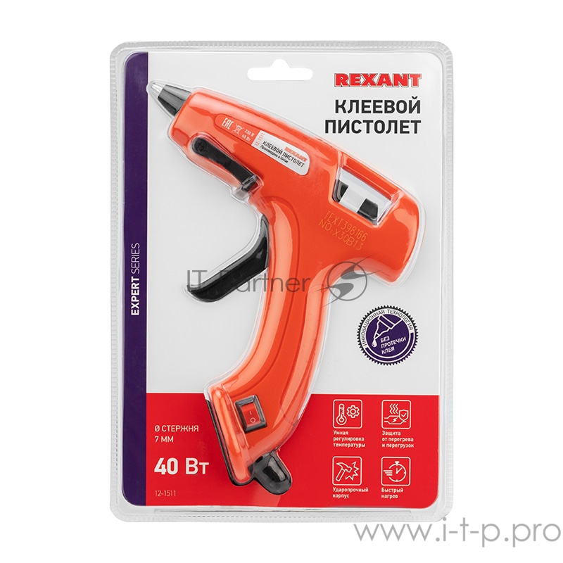 Пистолет клеевой REXANT, 40 Вт, Ø7 мм, «ЭКСПЕРТ», блистер