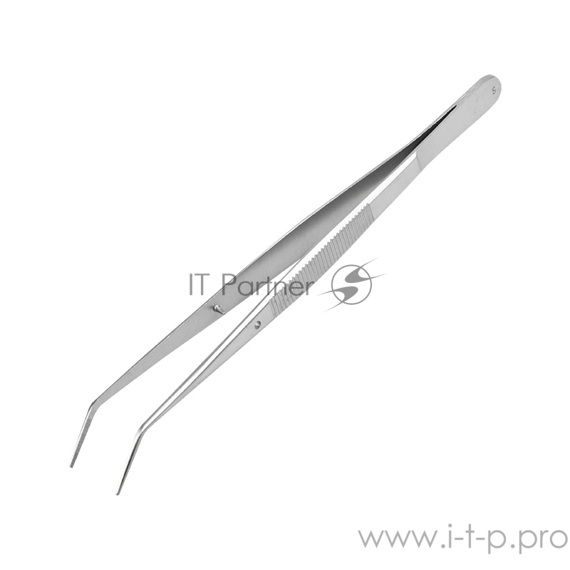Пинцет изогнутый, узкий, фиксатор, рифленый 155 мм ПРОФИ