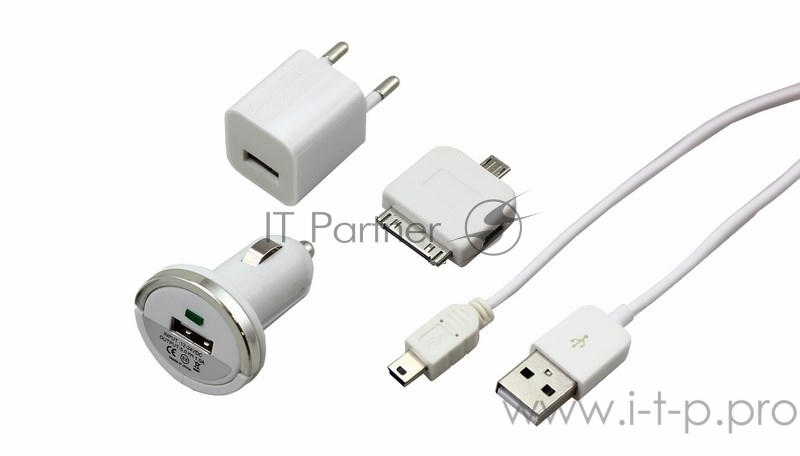 Комплект СЗУ, АЗУ, кабель miniUSB-USB, переходник microUSB 30 pin белый
