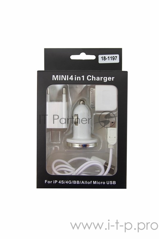 Комплект СЗУ, АЗУ, кабель miniUSB-USB, переходник microUSB 30 pin белый
