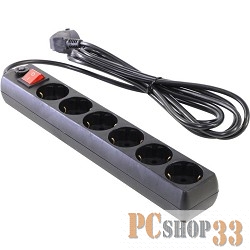 Сетевой фильтр 5bites SP6-B-30 Сетевой фильтр , 6 розеток, 3x0.75mm2, 3м, черный