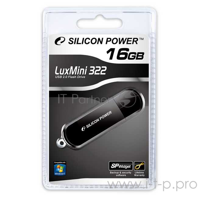 Накопитель USB flash 16ГБ Silicon Power LuxMini 322 SP016GBUF2322V1K, черный (USB2.0)