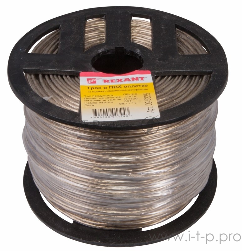 Трос стальной в ПВХ оплетке d=2,5 мм, прозрачный (бухта 200 м) REXANT