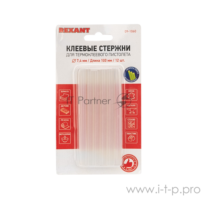 Стержни клеевые REXANT Ø 7 мм, 100 мм, прозрачные светящиеся (12 шт./уп.) (блистер)