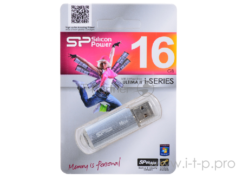 Накопитель USB flash 16ГБ Silicon Power ULTIMA II SP016GBUF2M01V1S, серебр. (USB2.0)