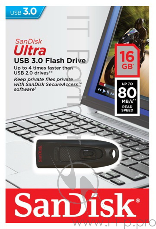 Накопитель USB flash 16ГБ SanDisk Ultra, черный (USB3.0)