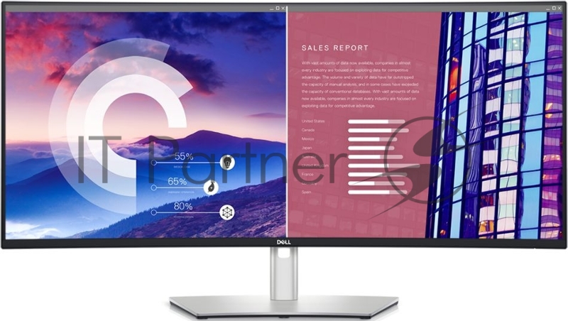 МОНИТОР 37.5 DELL U3821DW Black-Silver (IPS, изогнутый, 3840x1600, 5 ms, 178°/178°, 300 cd/m, 1000:1, +2xHDMI 2.0)