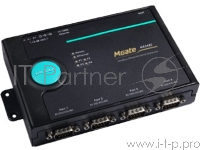 4-портовый преобразователь Modbus RTU/ASCII (4 х RS-232/422/485) в Modbus TCP, с адаптером питания