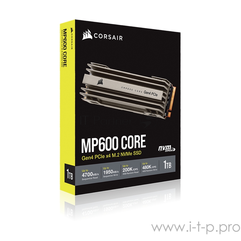 M.2 2280 1TB Corsair MP600 CORE Client SSD CSSD-F1000GBMP600COR PCIe Gen4x4 with NVMe, 4700/1950, IOPS 200/480K, MTBF 1.8M, 3D QLC NAND, 225TBW, 0,12