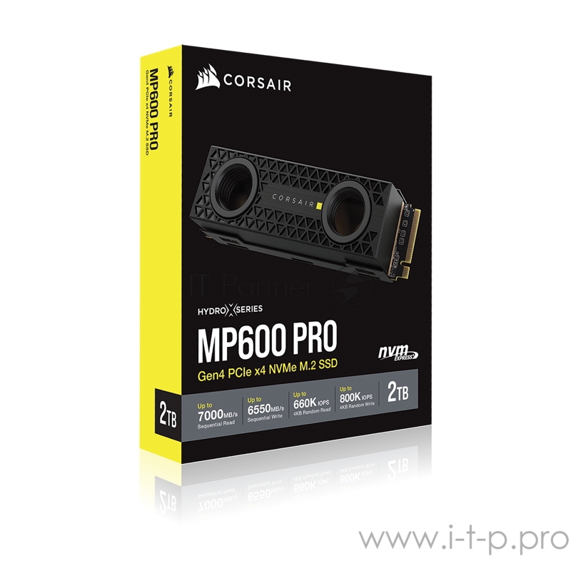 M.2 2280 2TB Corsair MP600 PRO Hydro X Edition Black Client SSD CSSD-F2000GBMP600HXE PCIe Gen4x4 with NVMe, 7000/6550, IOPS 800/660K, MTBF 1.7M, 3D T